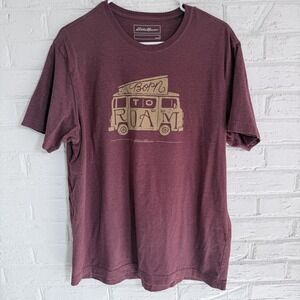 Eddie Bauer Born To Roam T Shirt Mens Large Crew Neck Cotton Poly Graphic Print